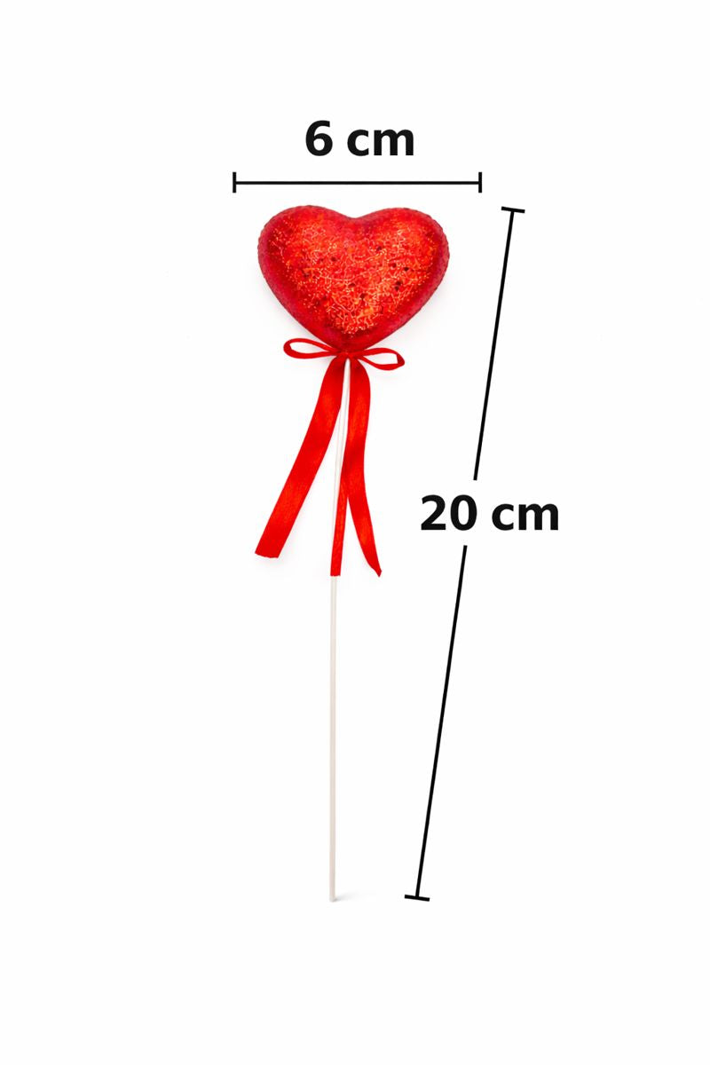 Red Glitter Heart Decoration Picks – Valentine Decor (Pack of 12)