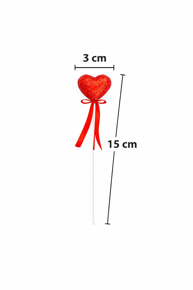 Red Glitter Heart Decoration Picks – Valentine Decor (Pack of 12)