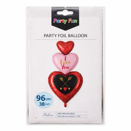 Valentine Heart Foil Balloon Stack – 96 cm (38 Inch) Romantic Decoration