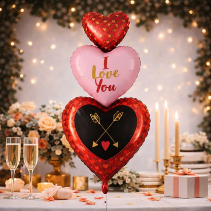 Valentine Heart Foil Balloon Stack – 96 cm (38 Inch) Romantic Decoration