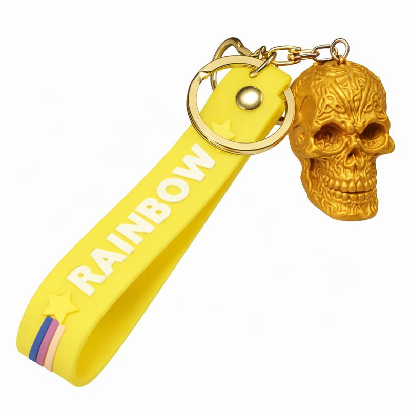 Skull Keychain with Silicone Strap – Decorative Resin Skull Charm Key Ring