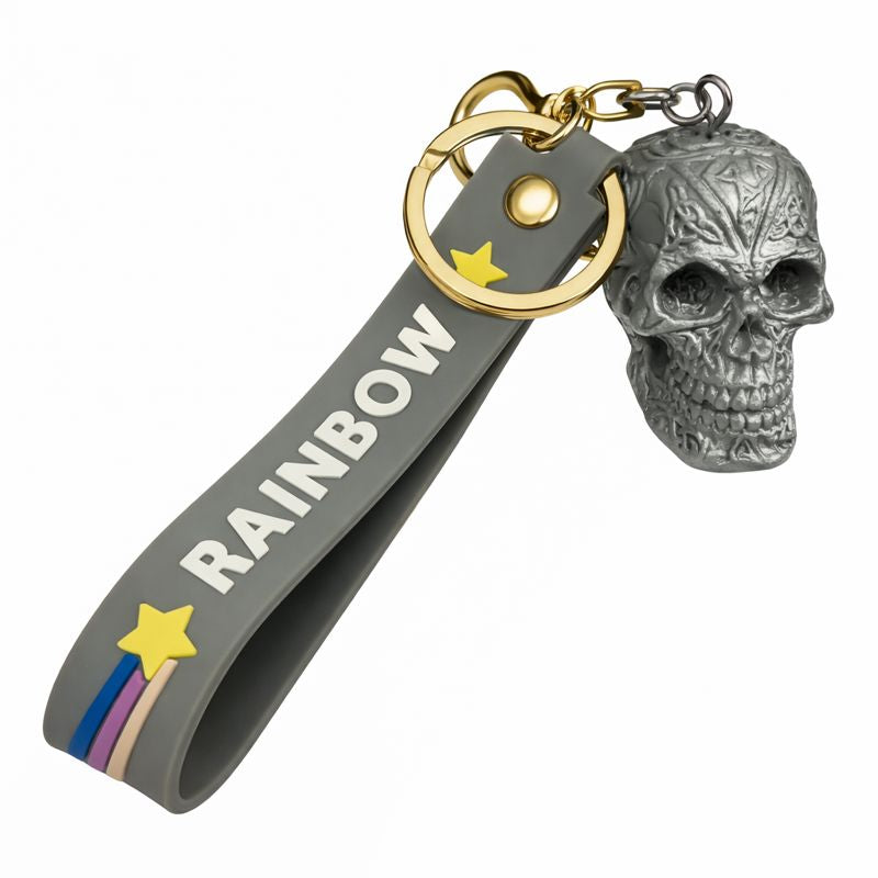 Skull Keychain with Silicone Strap – Decorative Resin Skull Charm Key Ring