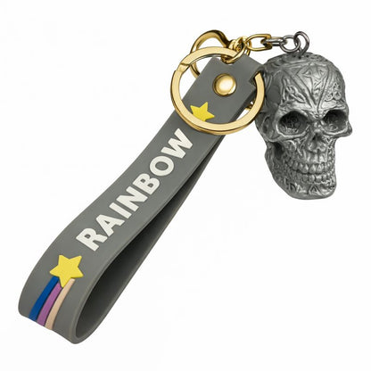 Skull Keychain with Silicone Strap – Decorative Resin Skull Charm Key Ring