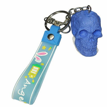 Skull Keychain with Silicone Strap – Decorative Resin Skull Charm Key Ring