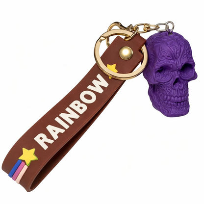 Skull Keychain with Silicone Strap – Decorative Resin Skull Charm Key Ring