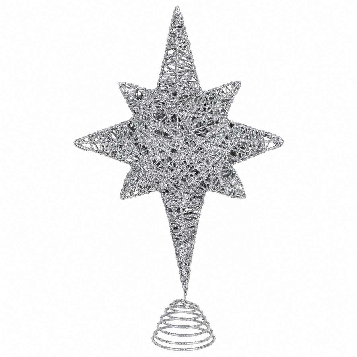Glitter Star Christmas Tree Topper with Spiral Base – Red or Silver