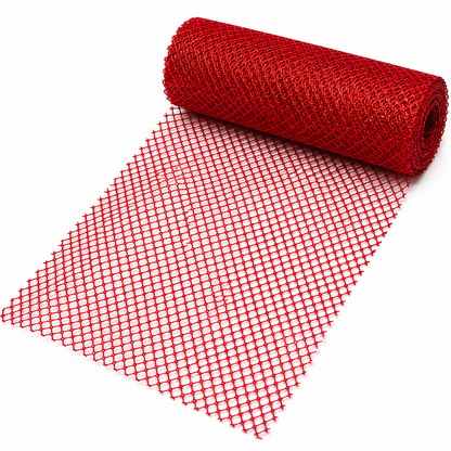 Glitter Mesh Ribbon Roll for Christmas Decorations, 17cm x 3m, Decorative Craft Mesh for Christmas Tree, Wreath, Gift Wrapping, Floral Arrangements & DIY Crafts, Red / Gold