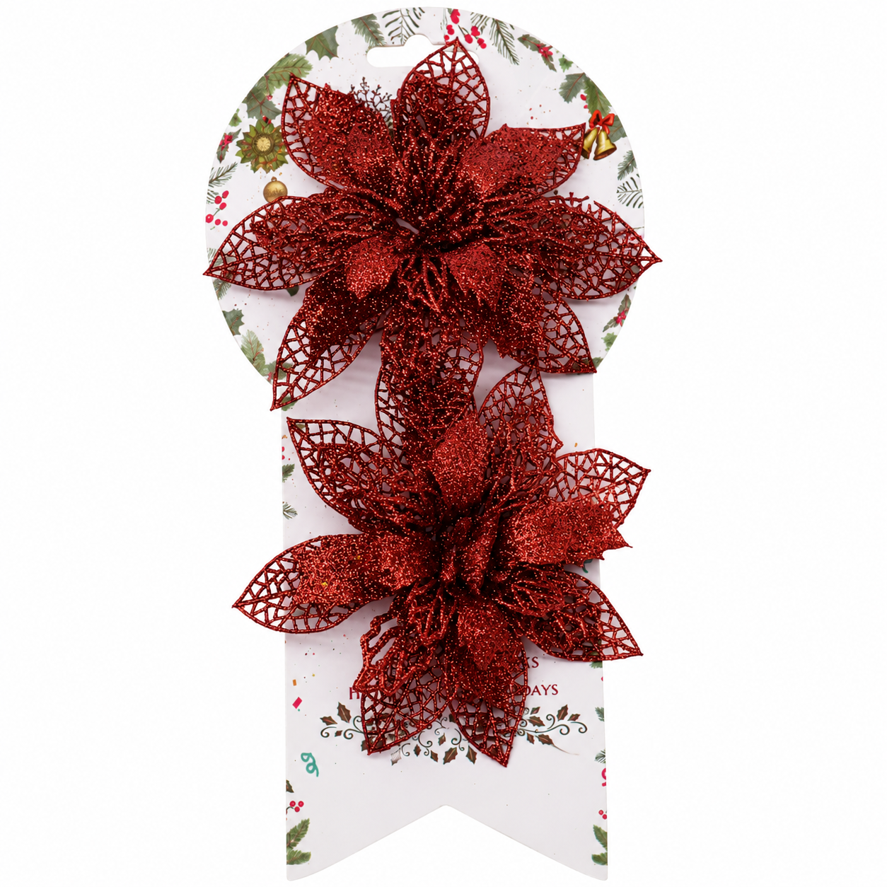 Glitter Poinsettia Flower Christmas Decoration – 30 × 14 cm Hanging Ornament for Doors, Walls & Holiday Home Décor