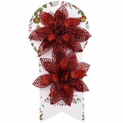 Glitter Poinsettia Flower Christmas Decoration – 30 × 14 cm Hanging Ornament for Doors, Walls & Holiday Home Décor