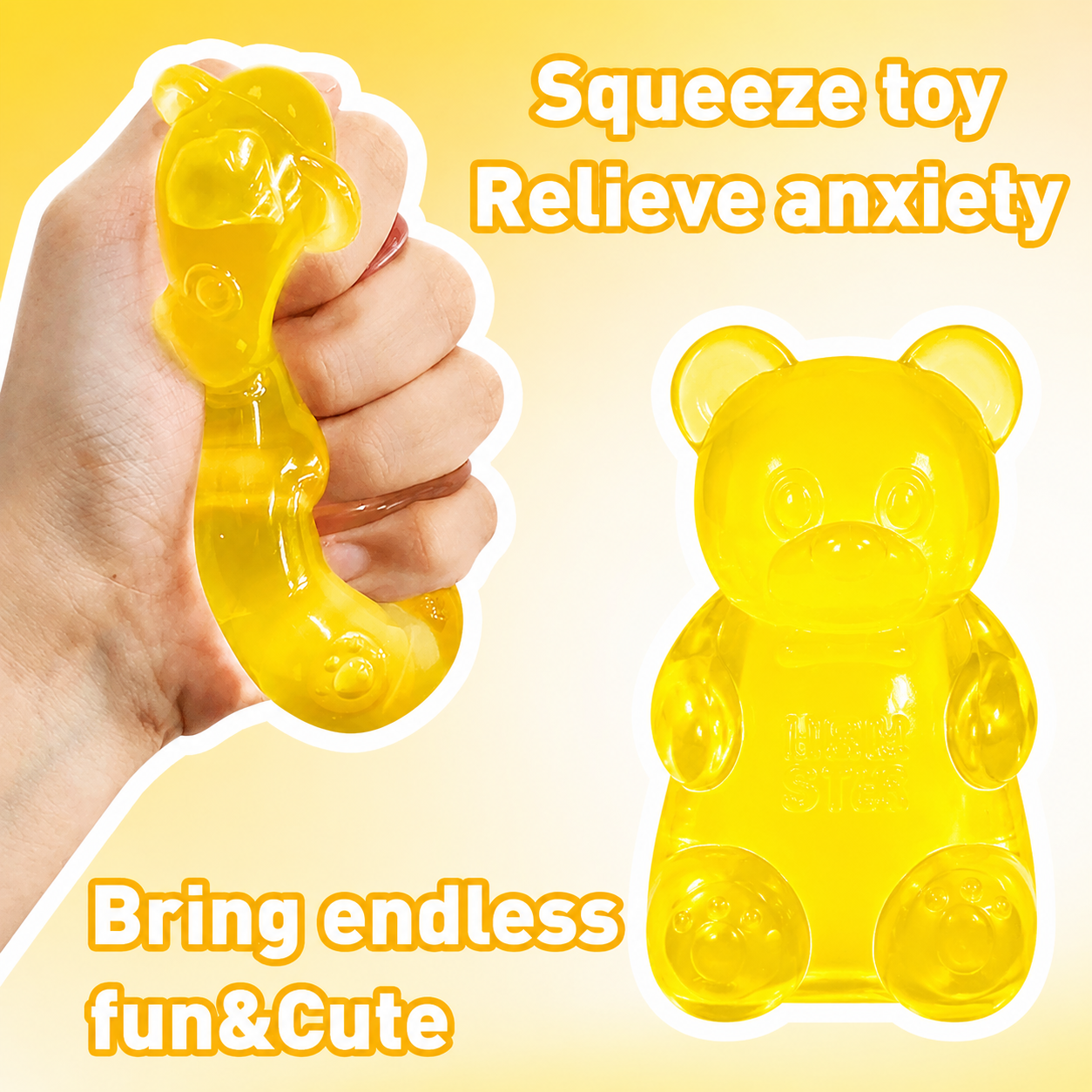 NeeDoh Gummy Bear Yellow Super Solid Squish Stress Relief Sensory Toy