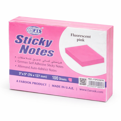 FIS Sticky Notes 3x5 Inch 100 Sheets Self Adhesive Notes Pad Fluorescent & Plain Colours