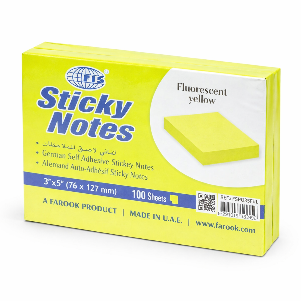 FIS Sticky Notes 3x5 Inch 100 Sheets Self Adhesive Notes Pad Fluorescent & Plain Colours