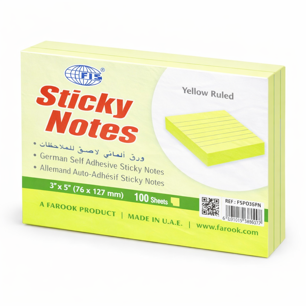 FIS Sticky Notes 3x5 Inch 100 Sheets Self Adhesive Notes Pad Fluorescent & Plain Colours