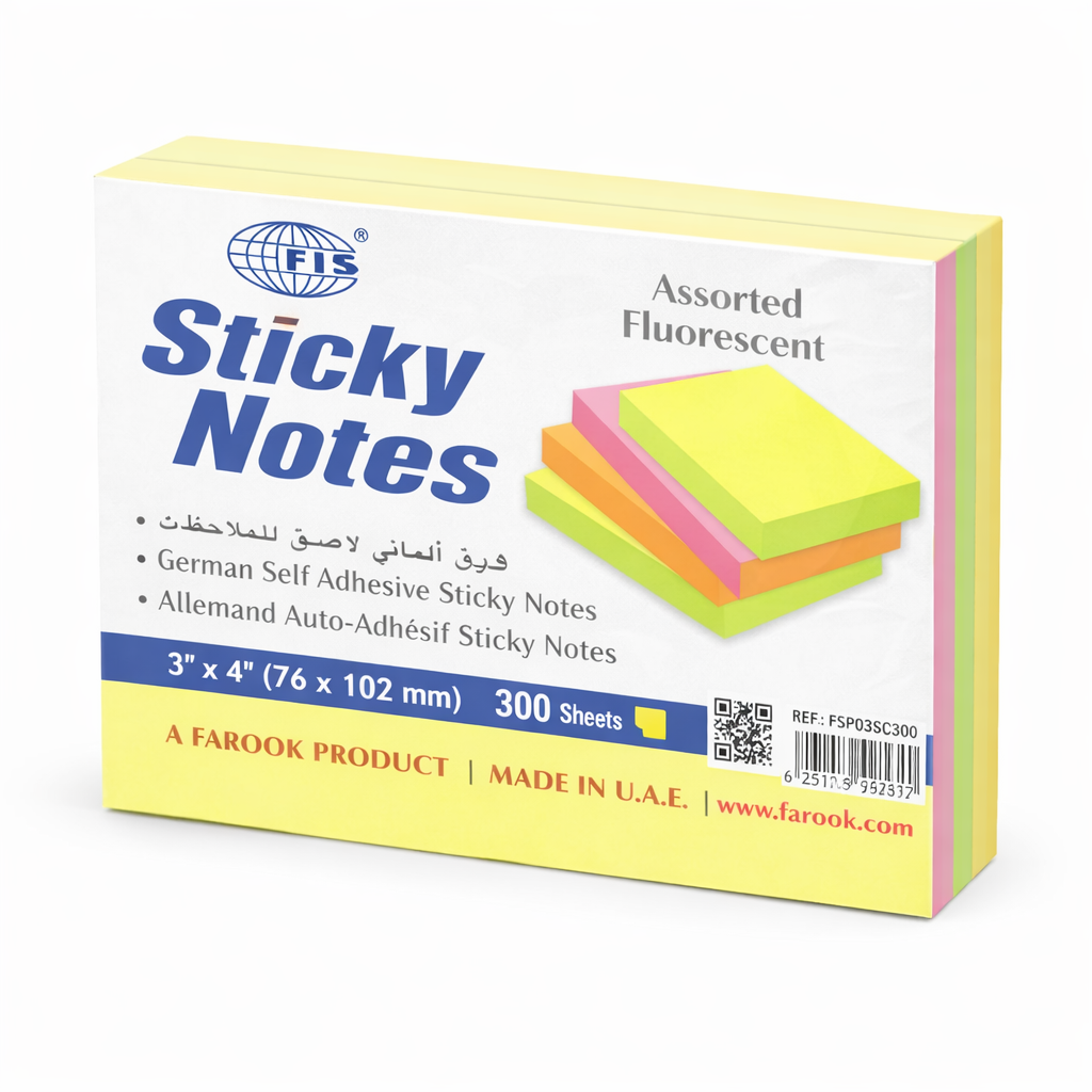 FIS Sticky Notes 3x5 Inch 100 Sheets Self Adhesive Notes Pad Fluorescent & Plain Colours