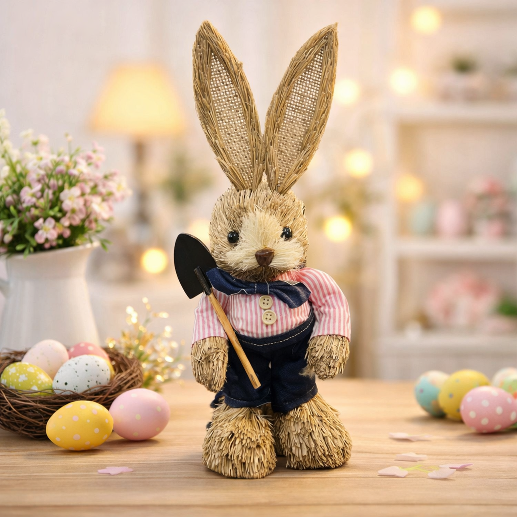 Easter Bunny Decoration – Rustic Straw Rabbit Spring Home Decor 35 CM