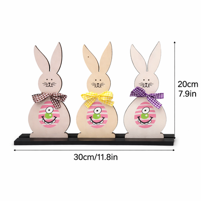 Easter Wooden Bunny Decor Set of 3 with Stand (30x20cm) – Spring Table Decoration