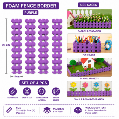 EVA Foam Fence Border Strip for DIY Crafts & Decoration – 25 x 5 cm – Set of 4