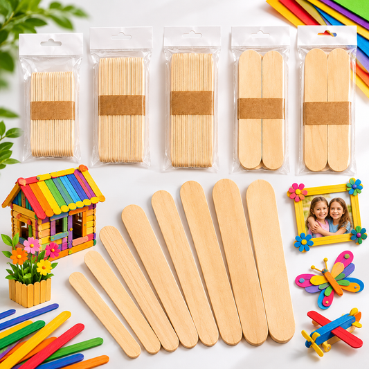 Wooden Craft Sticks for DIY Art & Craft Projects – Multiple Sizes Available