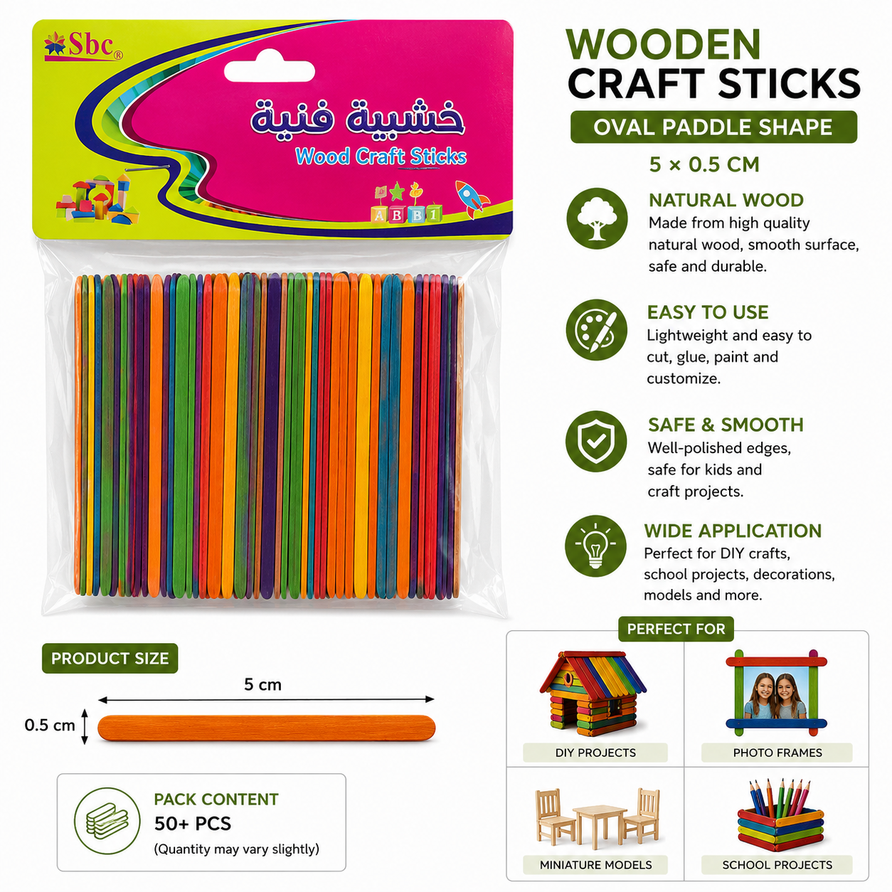 Colored Wooden Craft Sticks for DIY Art Projects and School Crafts Variations
