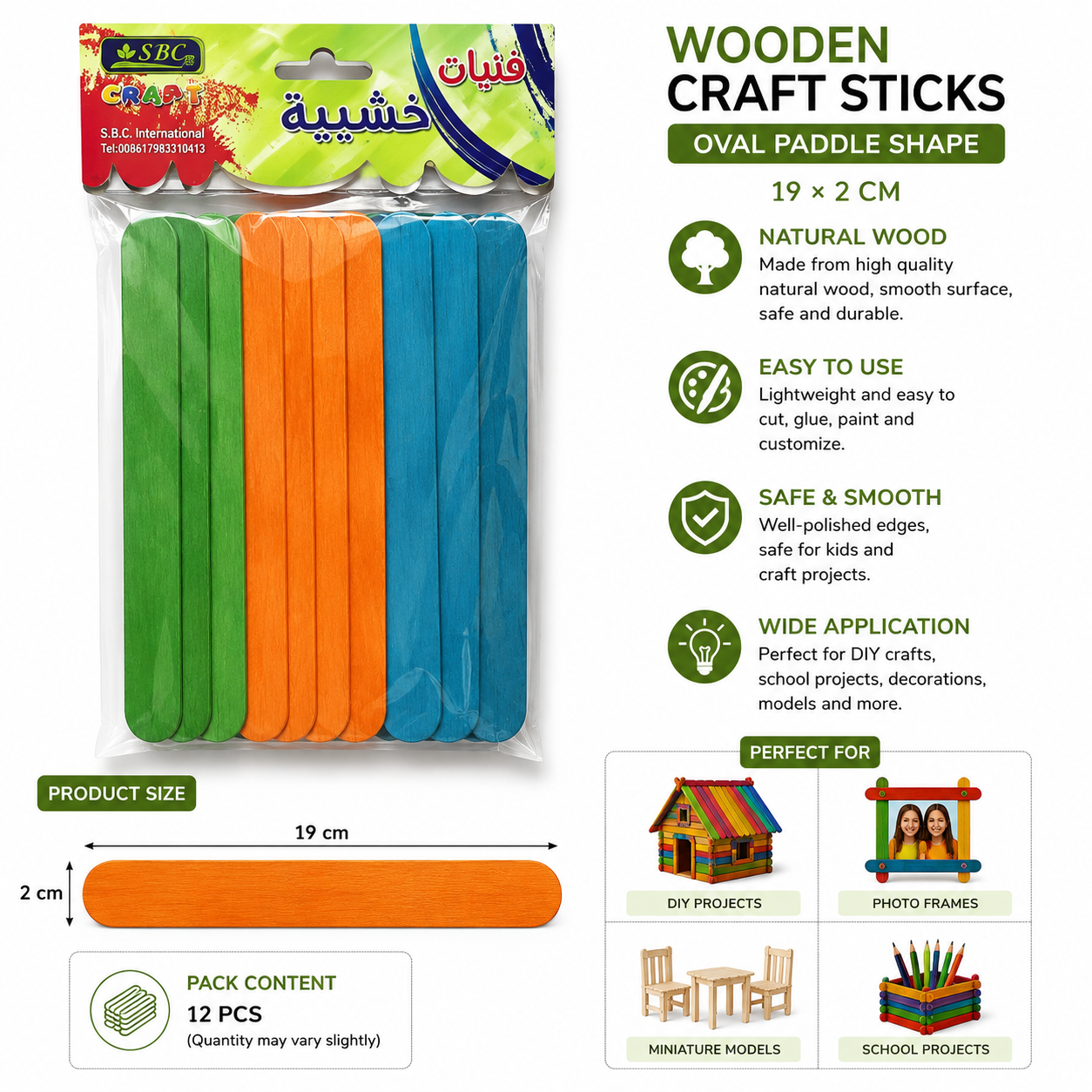 Colored Wooden Craft Sticks for DIY Art Projects and School Crafts Variations