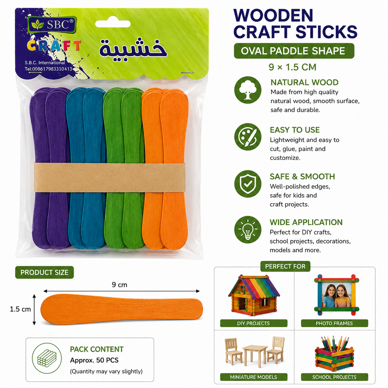 Colored Wooden Craft Sticks for DIY Art Projects and School Crafts Variations