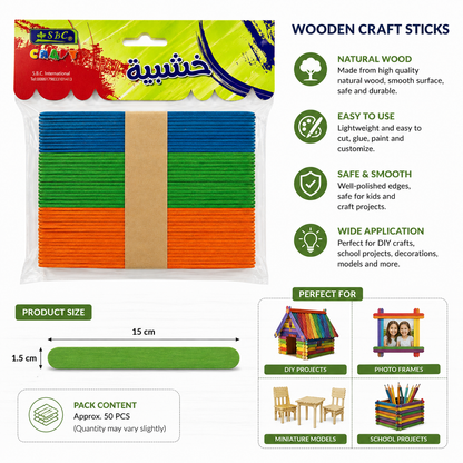Colored Wooden Craft Sticks for DIY Art Projects and School Crafts Variations