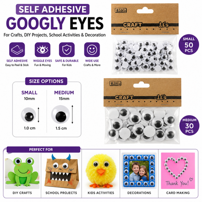 Self Adhesive Googly Eyes for Crafts – Wiggle Eyes for DIY Art, School Projects & Decoration