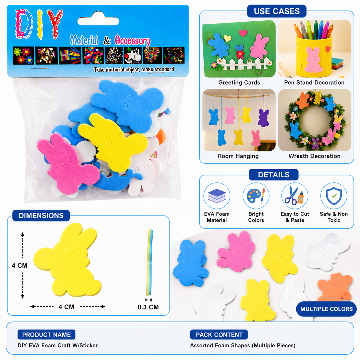 Colorful EVA Foam Bunny Craft Shapes for DIY Art Projects – Rabbit Foa ...