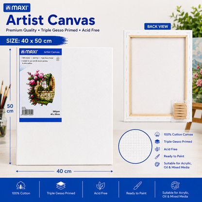 MAXI Artist Canvas Board Multiple Sizes for Acrylic Oil Painting and Crafts