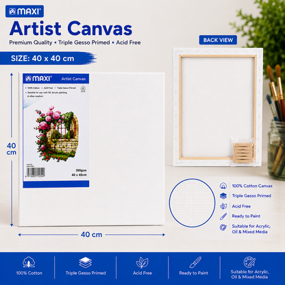 MAXI Artist Canvas Board Multiple Sizes for Acrylic Oil Painting and Crafts