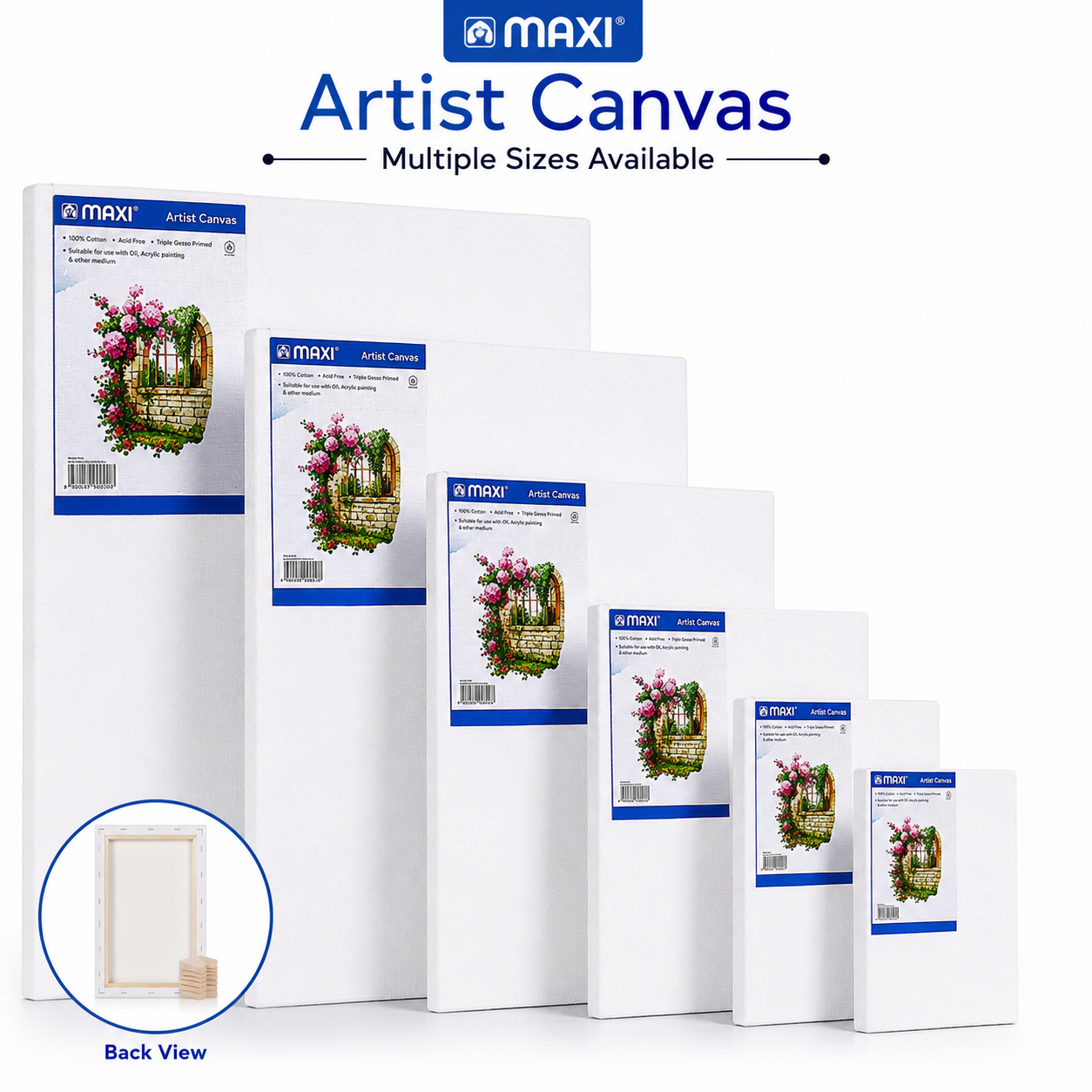 MAXI Artist Canvas Board Multiple Sizes for Acrylic Oil Painting and Crafts