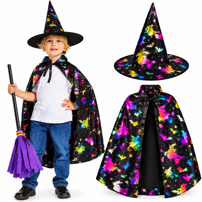 Kids Halloween Witch Hat & Cape Costume Set, 2PCS