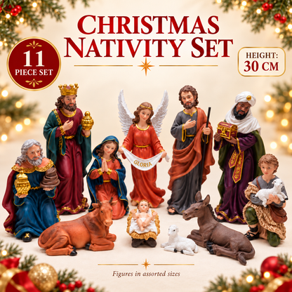 11-Piece Christmas Nativity Set – Painted Polyresin Figurines, 30 cm