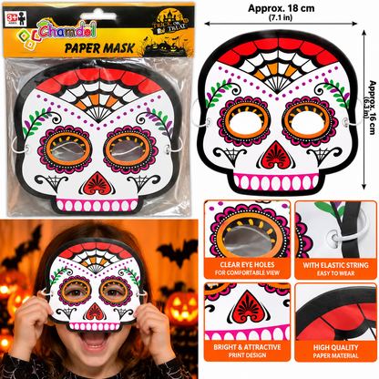 Halloween Sugar Skull Paper Mask, 18 x 16CM