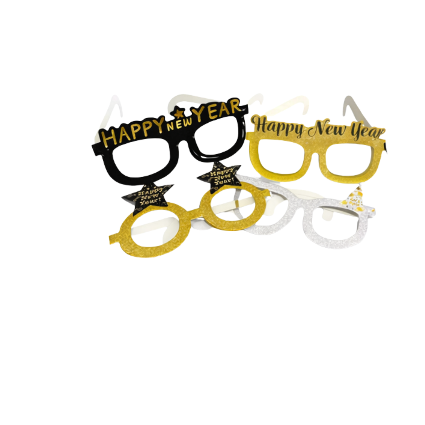 Happy New Year Party Glasses Photo Booth Props – 2 Packs (Total 8 Pieces)