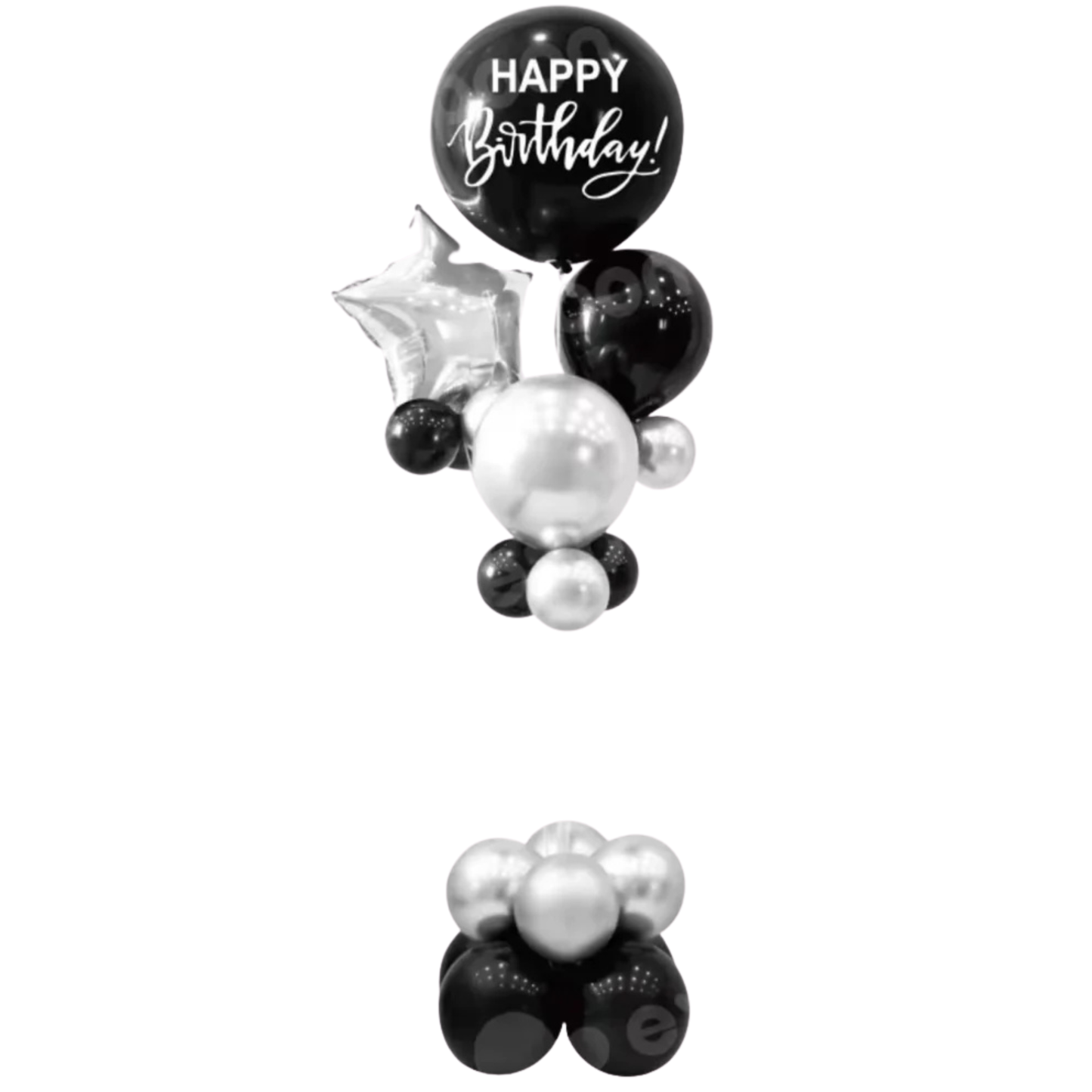 Black Silver Happy Birthday Balloon Bouquet Set