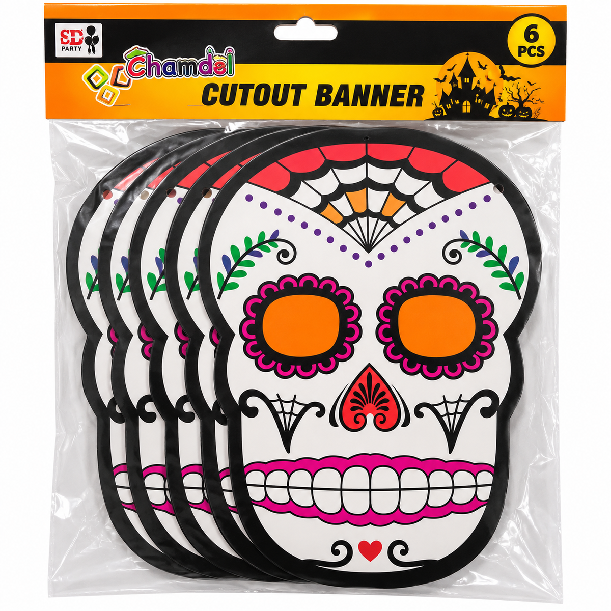 Halloween Skull Cutout Hanging Banner, 6PCS