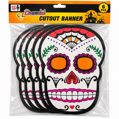 Halloween Skull Cutout Hanging Banner, 6PCS