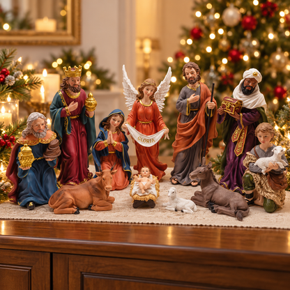 11-Piece Christmas Nativity Set – Painted Polyresin Figurines, 30 cm