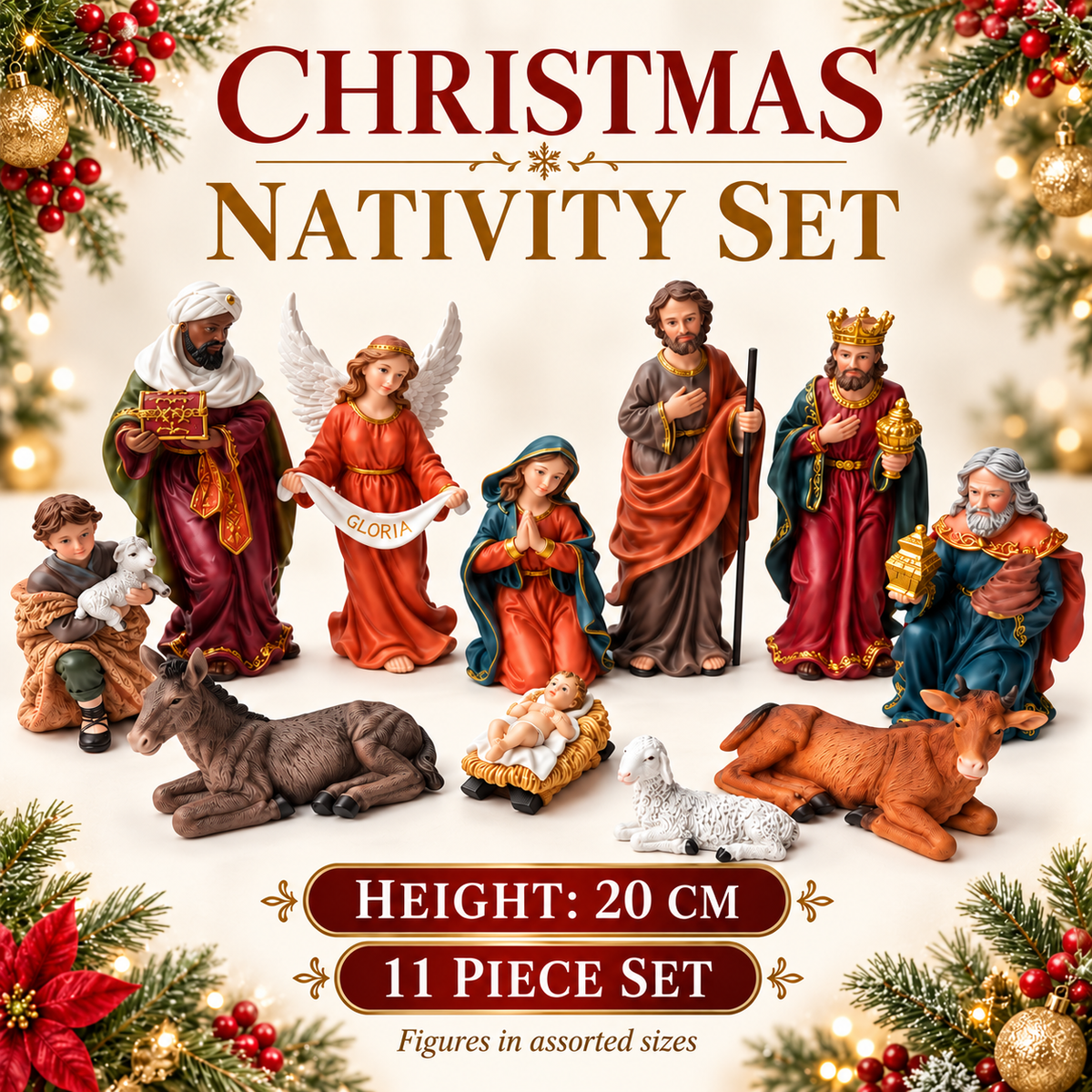 Gloria Angel Christmas Nativity Figurine Set – 11 Pieces, 20 cm