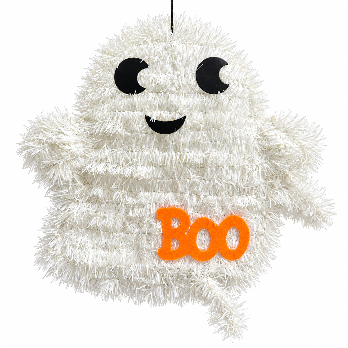 Halloween White Fluffy Hanging Ghost with BOO Sign – Cute Party Decoration