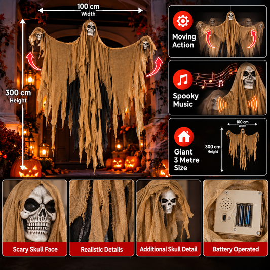 Giant 3M Hanging Moving Grim Reaper Halloween Decoration with Spooky Music