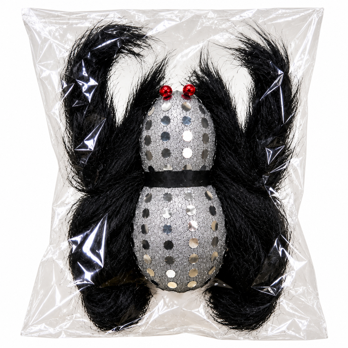 Halloween Silver Sequin Hairy Spider Decoration, 25 x 20CM