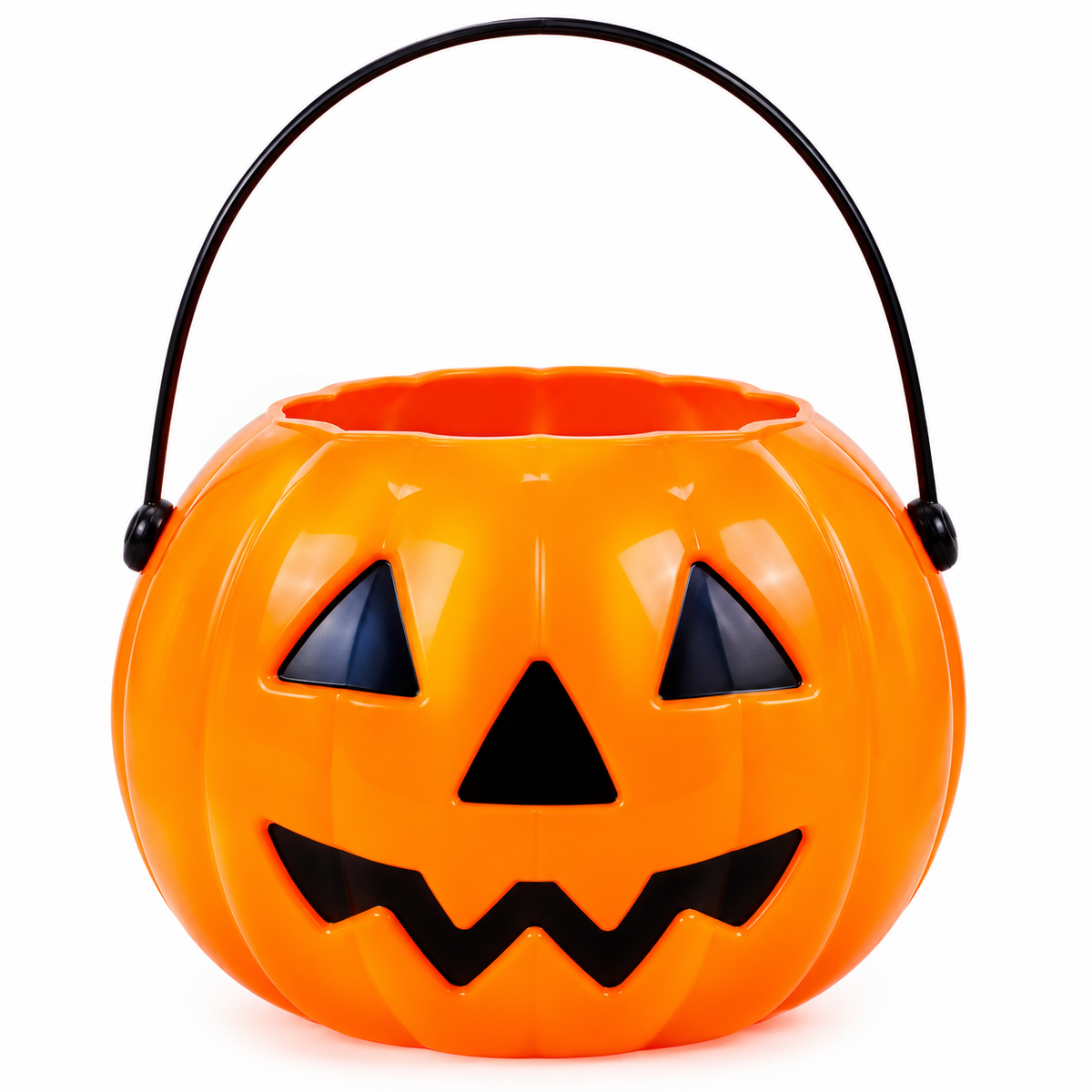 Orange Halloween Pumpkin Candy Bucket 20 cm – Trick or Treat Basket with Handle