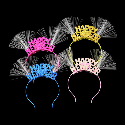 LED Fiber Optic Happy New Year Headbands – Pack of 4