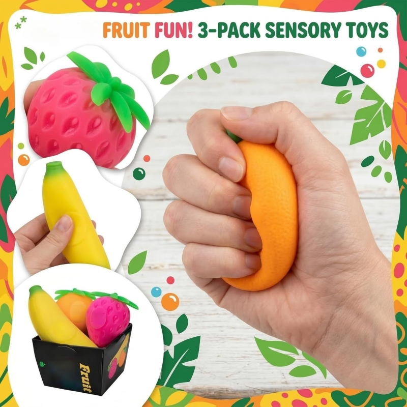 NeeDoh Groovy Fruit – 3 Pack Sensory Squishy Stress Relief Toys