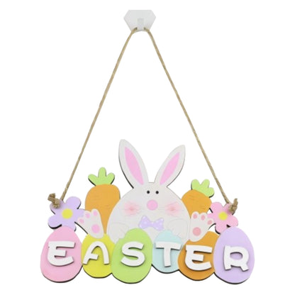 Happy Easter Bunny Hanging Sign – Wooden Egg Letter Decor 15cm