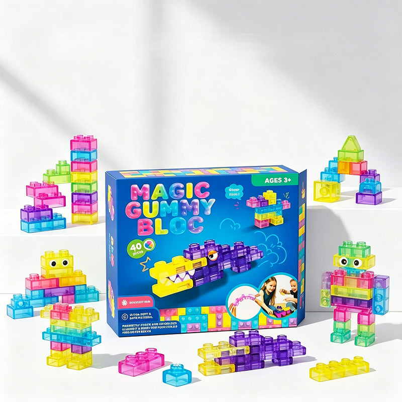 Magic Gummy Translucent Building Blocks Set – 40 Pieces, Ages 3+