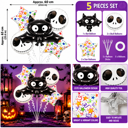 Halloween Bat, Skull & Star Balloon Set, 5PCS
