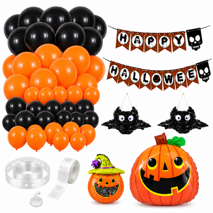Halloween Balloon Garland Arch Decoration Kit – 50 Balloons with Pumpkin, Bats & Happy Halloween Banner